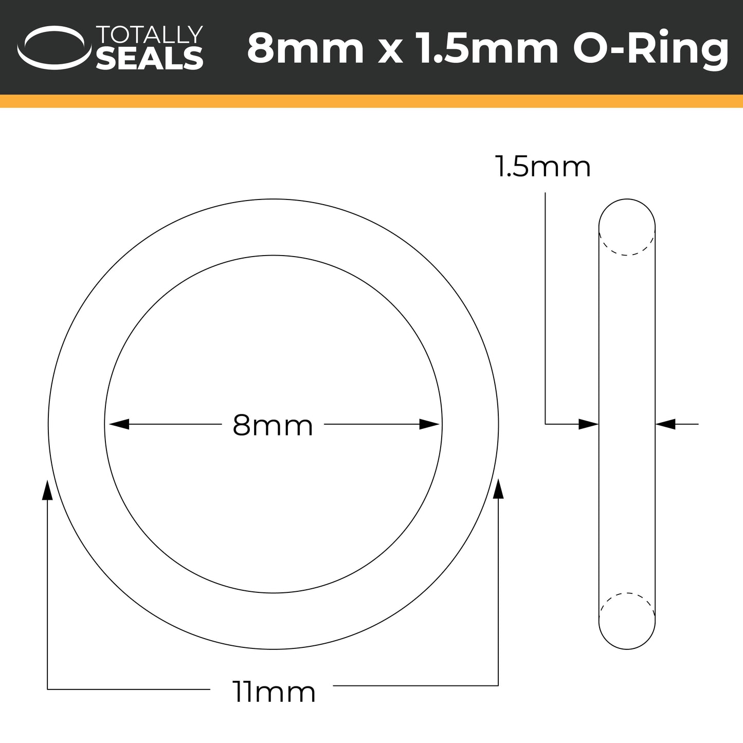 8mm x 1.5mm (11mm OD) Nitrile O-Rings - Totally Seals®