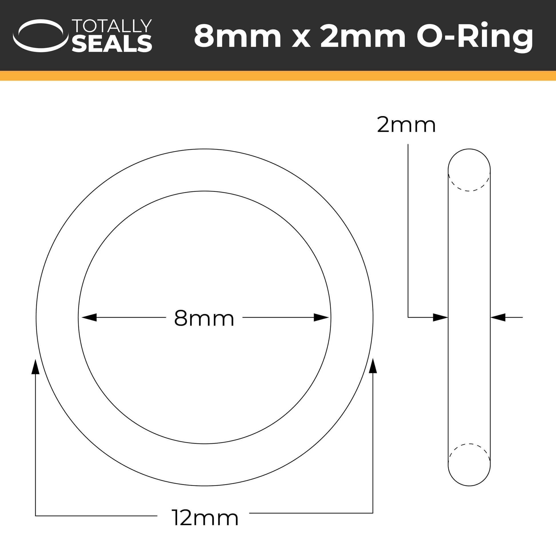 8mm x 2mm (12mm OD) Nitrile O-Rings - Totally Seals®
