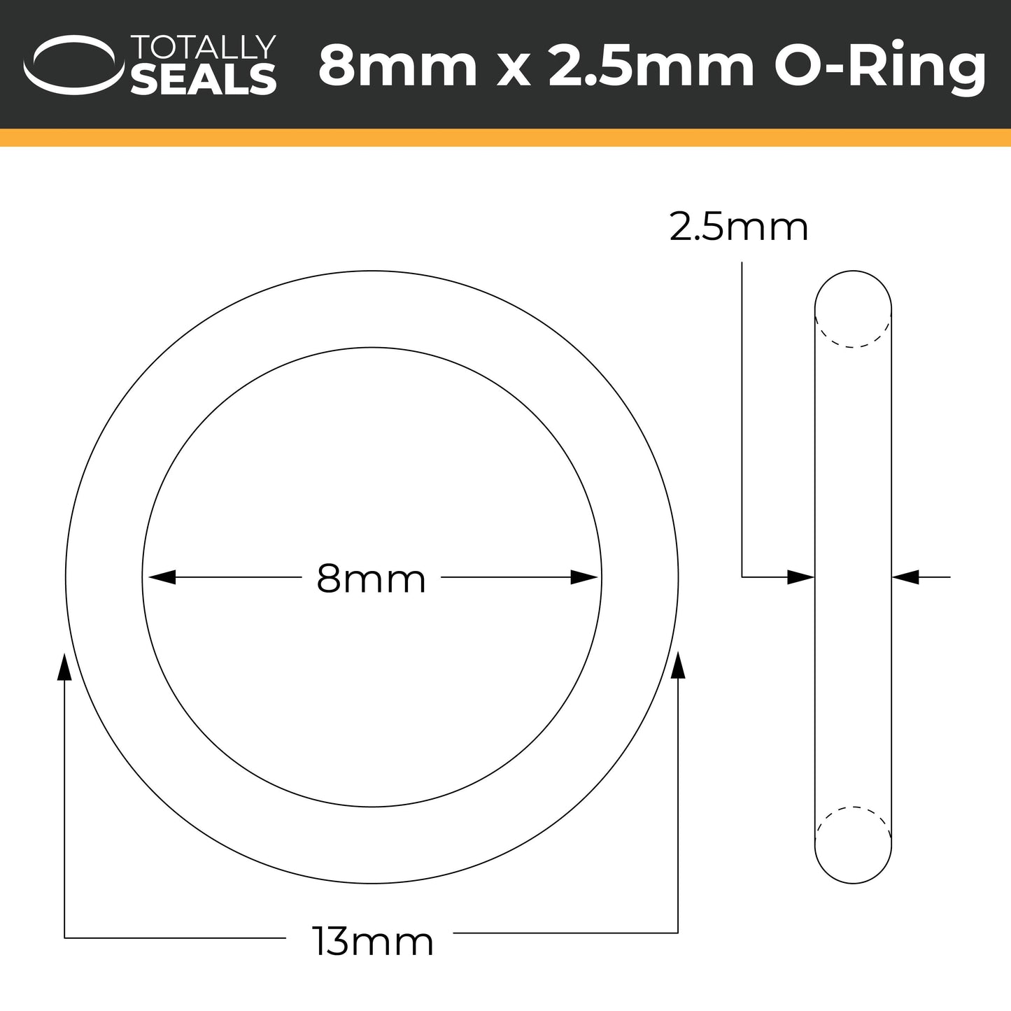 8mm x 2.5mm (13mm OD) Nitrile O-Rings - Totally Seals®