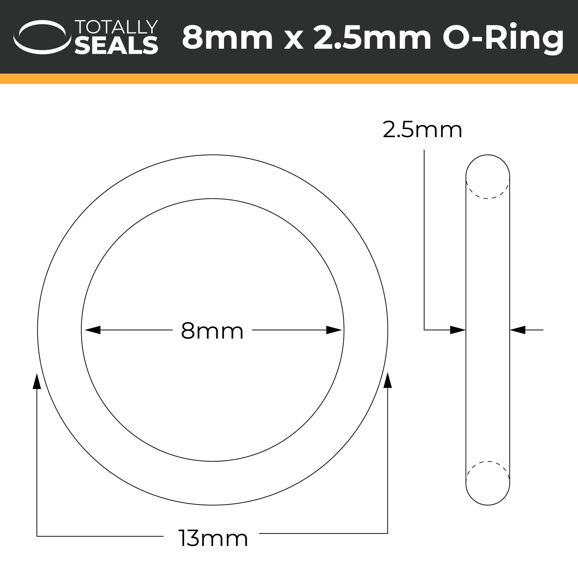 8mm x 2.5mm (13mm OD) Nitrile O-Rings - Totally Seals®