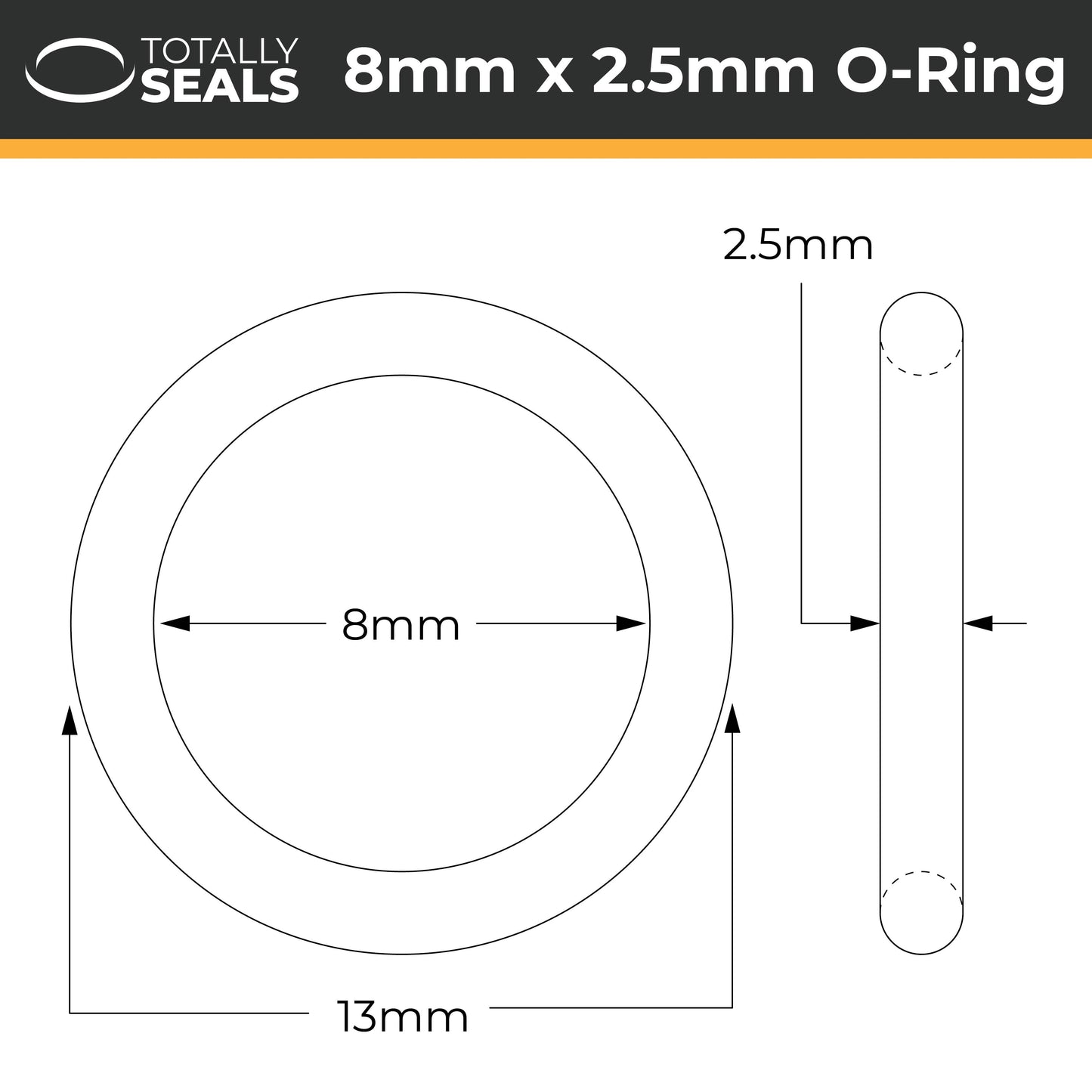 8mm x 2.5mm (13mm OD) FKM (Viton™) O-Rings - Totally Seals®
