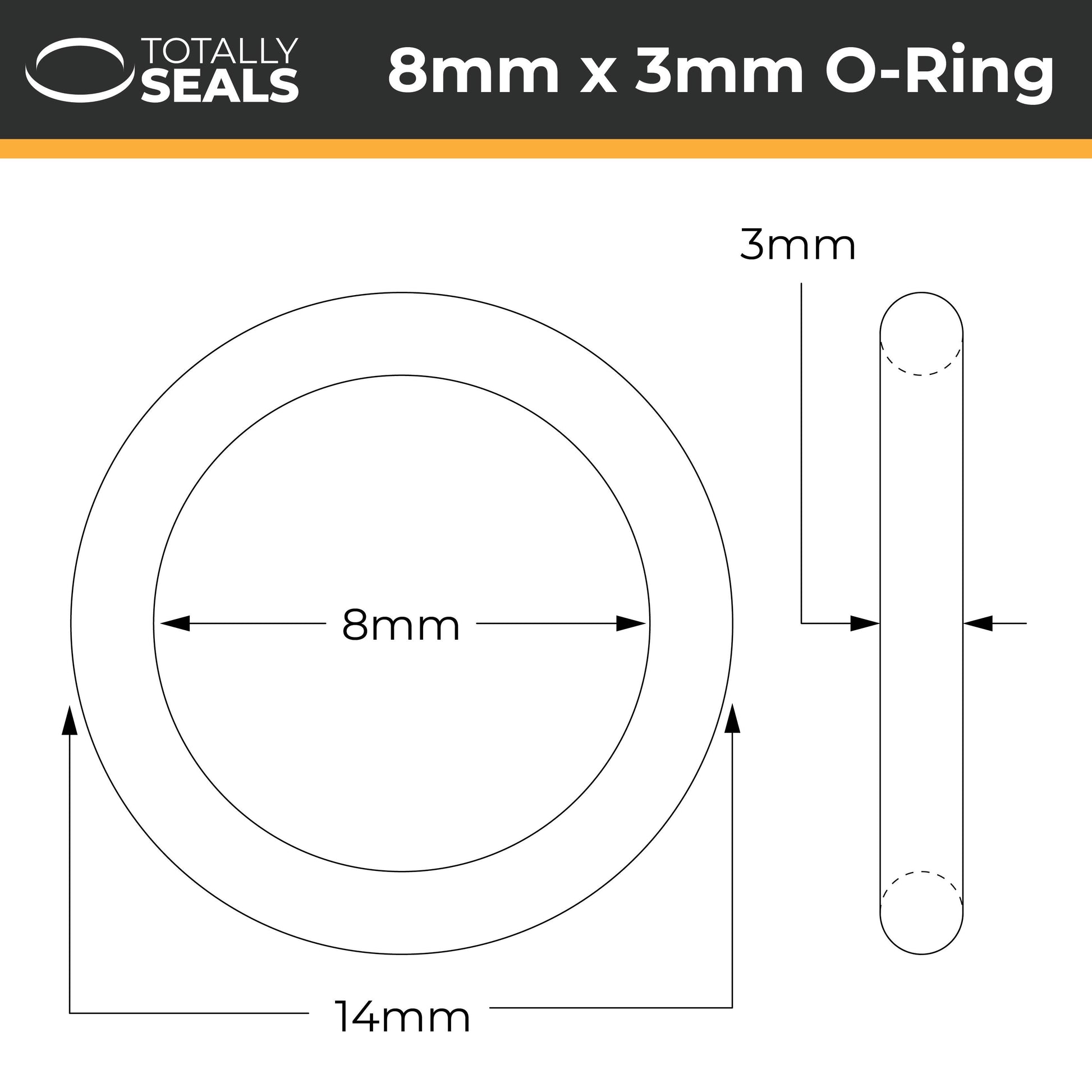 8mm x 3mm (14mm OD) Nitrile O-Rings - Totally Seals®