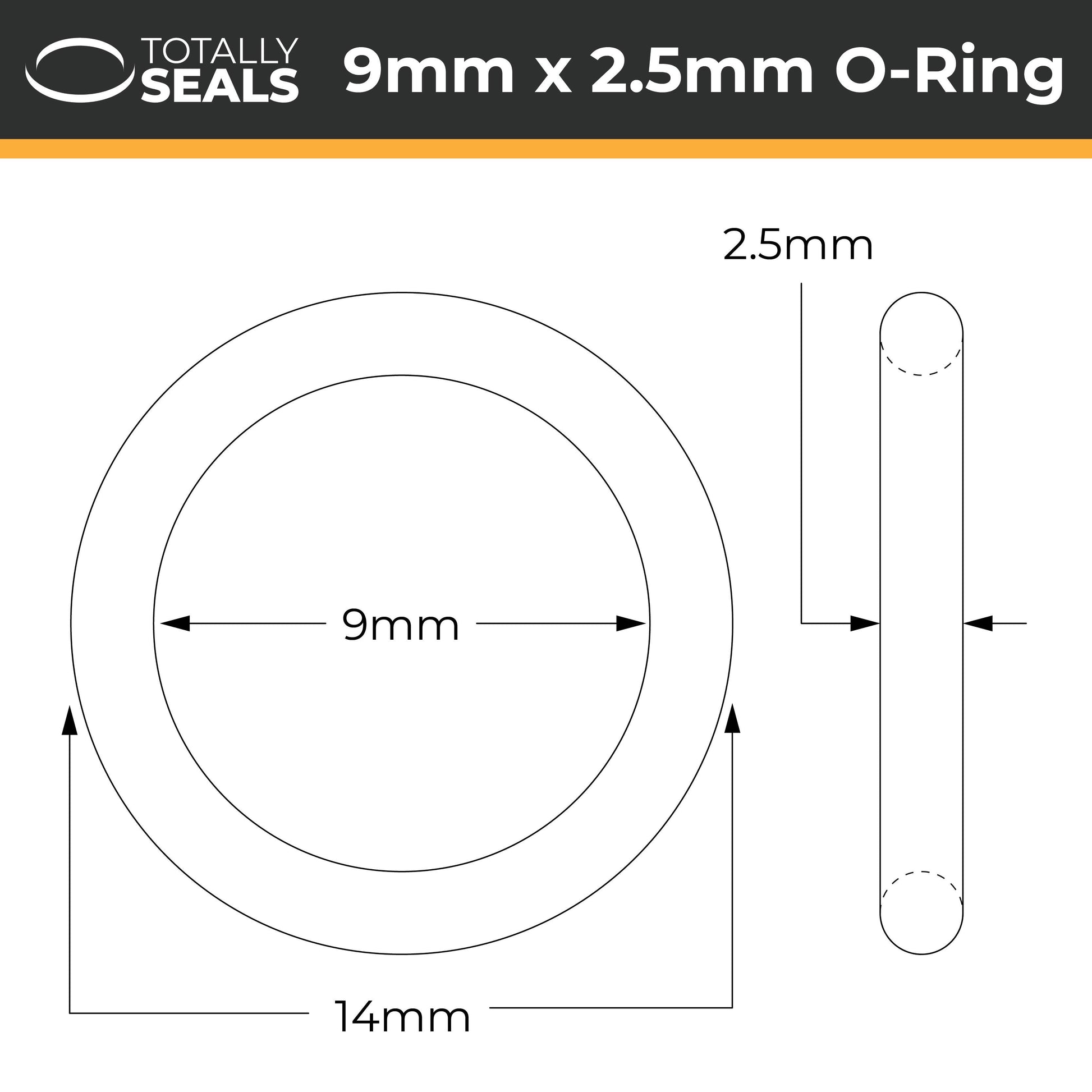 9mm x 2.5mm (14mm OD) Nitrile O-Rings - Totally Seals®