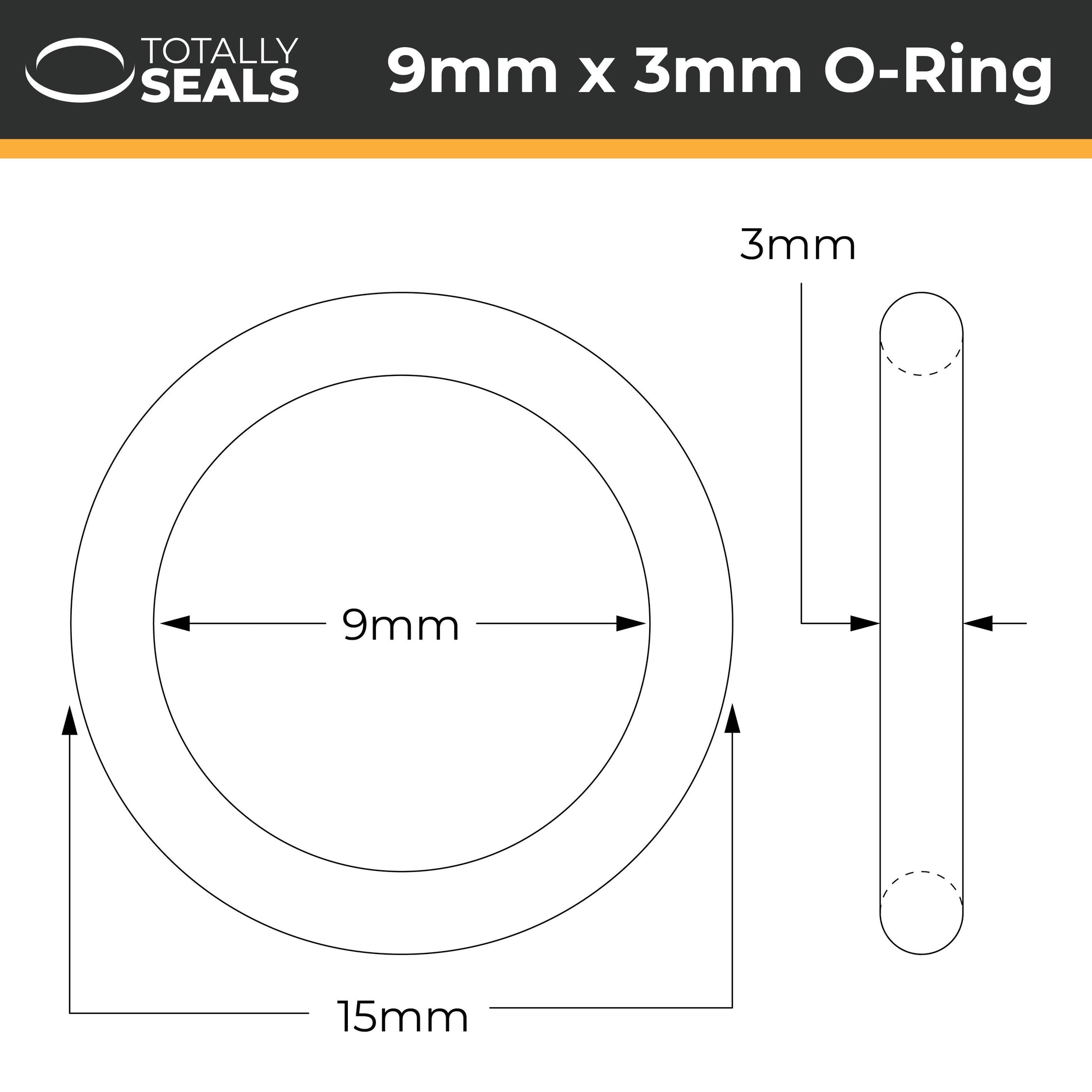 9mm x 3mm (15mm OD) Nitrile O-Rings - Totally Seals®